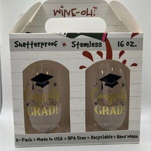 Congrats Grad Shatterproof Plastic Stemless Glasses - Gold and Black (set of 2)